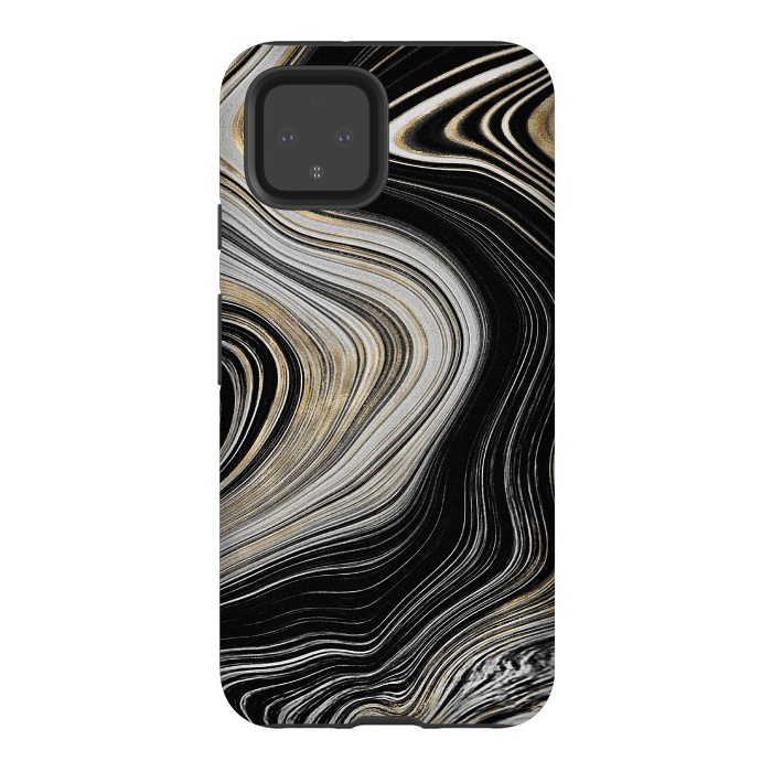 Pixel 4 StrongFit Trendy Black White and Faux Gold Agate Gem  by  Utart