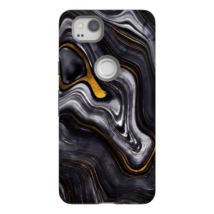 Pixel 2 StrongFit Trend Black White and Faux Gold Malachite Agate  by  Utart