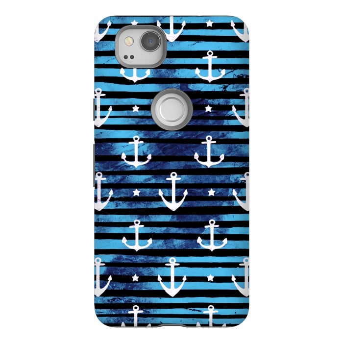 Pixel 2 StrongFit Nautical anchors and stripes pattern by Oana 