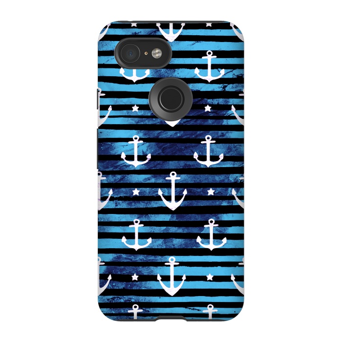 Pixel 3 StrongFit Nautical anchors and stripes pattern by Oana 