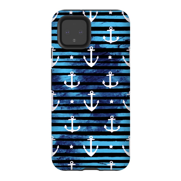 Pixel 4 StrongFit Nautical anchors and stripes pattern by Oana 