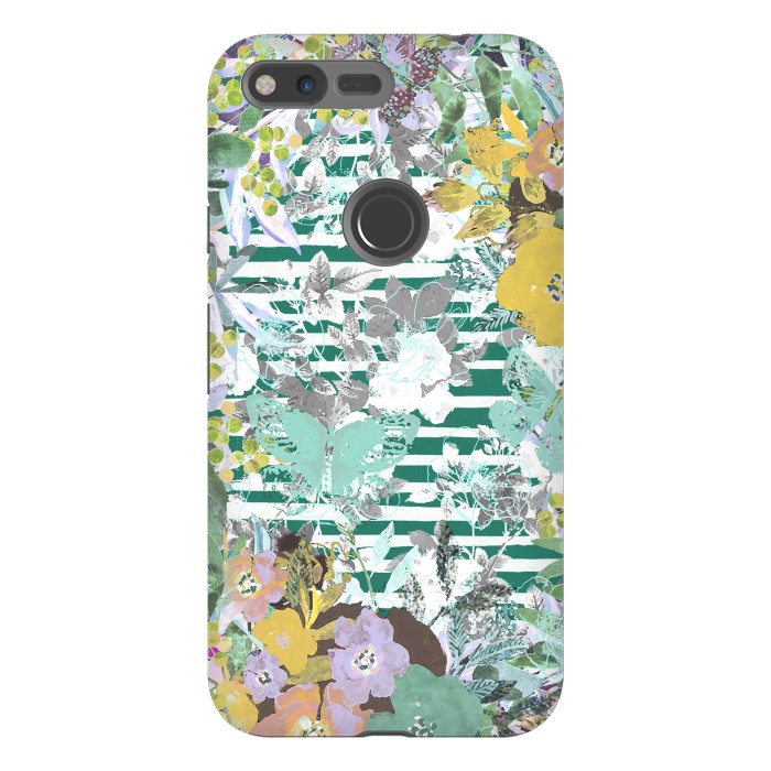 Pixel XL StrongFit watercolor painted flowers, butterflies and stripes by Oana 