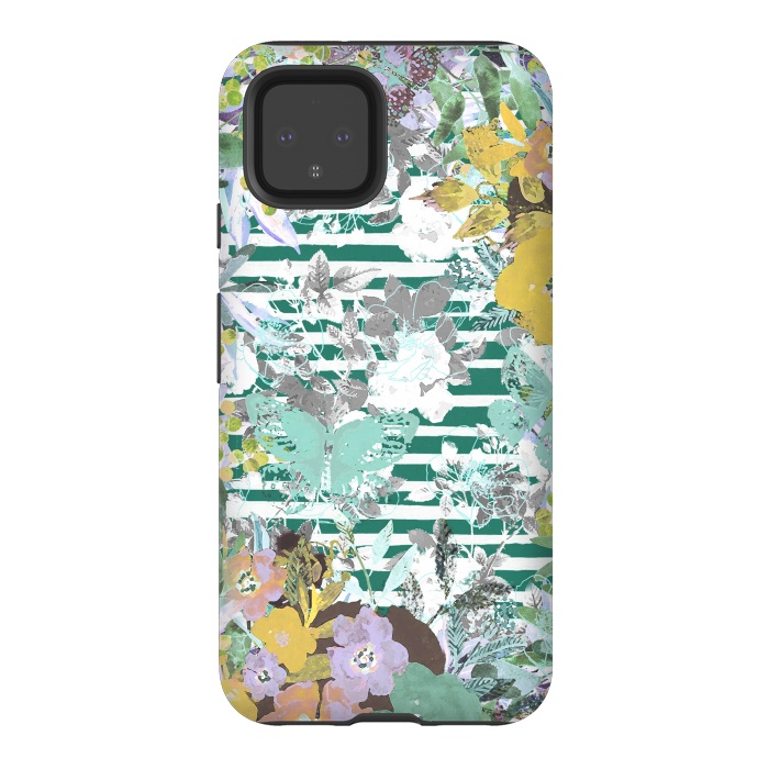 Pixel 4 StrongFit watercolor painted flowers, butterflies and stripes by Oana 