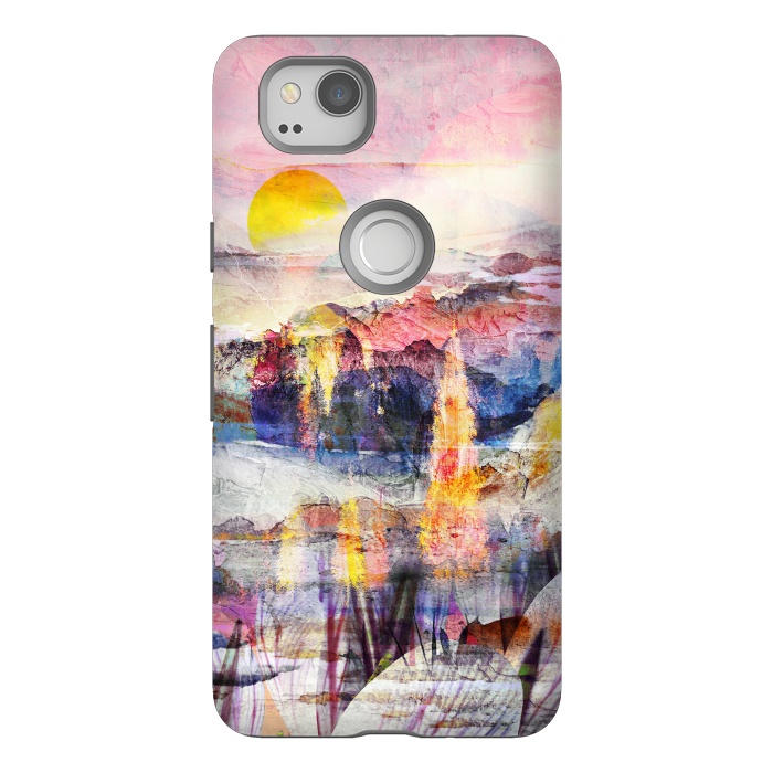 Pixel 2 StrongFit Pink painted forest and mountain landscape by Oana 