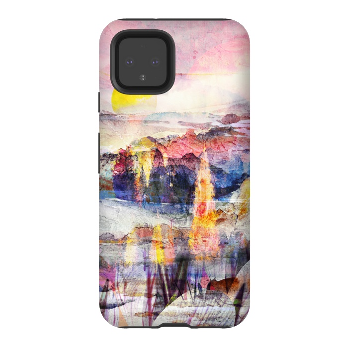Pixel 4 StrongFit Pink painted forest and mountain landscape by Oana 