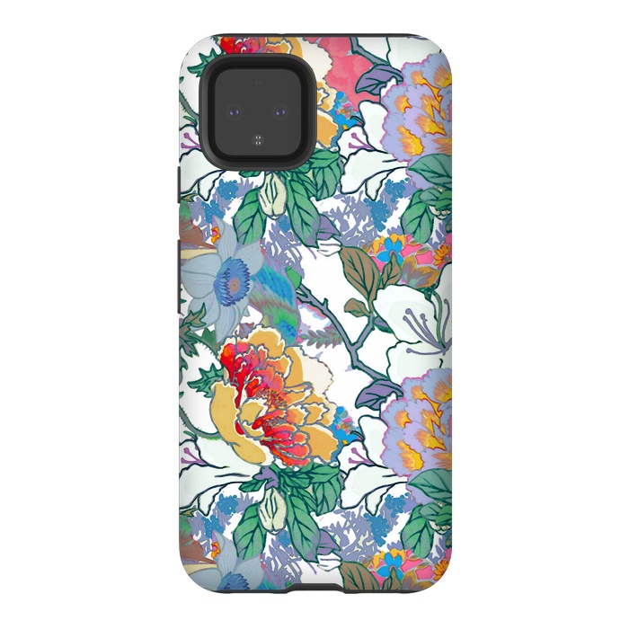 Pixel 4 StrongFit Colorful line art flowers pattern by Oana 