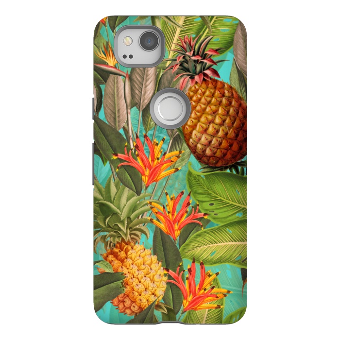 Pixel 2 StrongFit Teal Pineapple Jungle Garden by  Utart