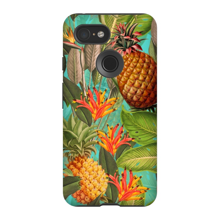 Pixel 3 StrongFit Teal Pineapple Jungle Garden by  Utart