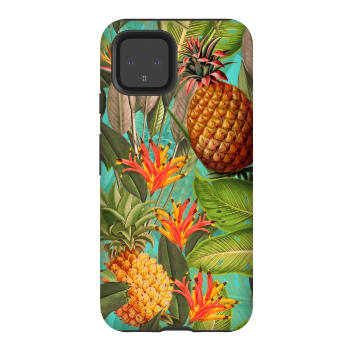Pixel 4 StrongFit Teal Pineapple Jungle Garden by  Utart