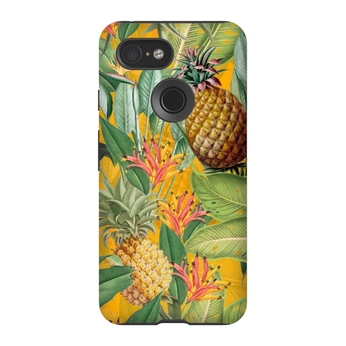 Pixel 3 StrongFit Yellow Tropical Pinapple Jungle Garden by  Utart