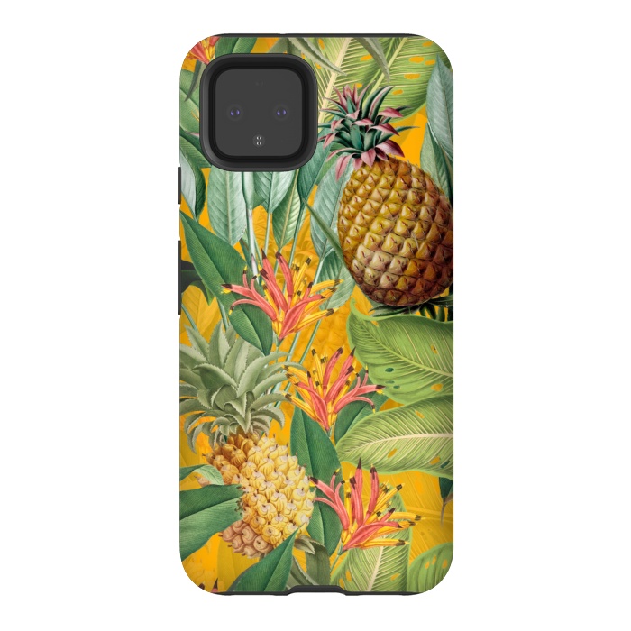Pixel 4 StrongFit Yellow Tropical Pinapple Jungle Garden by  Utart