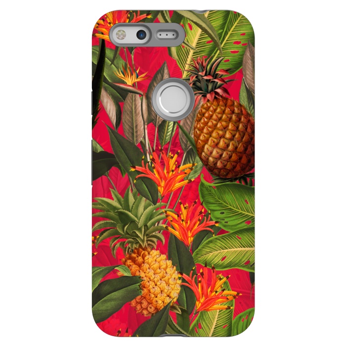 Pixel StrongFit Red Tropical Pineapple Jungle Garden by  Utart