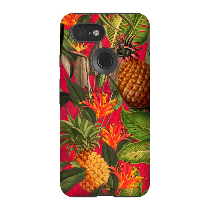 Pixel 3 StrongFit Red Tropical Pineapple Jungle Garden by  Utart