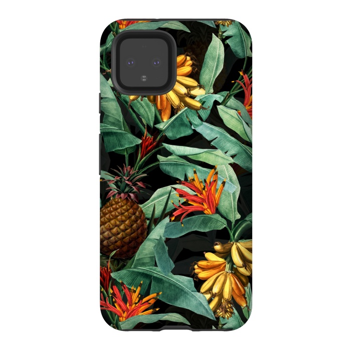 Pixel 4 StrongFit Black Banana and Pinapple Jungle Garden by  Utart