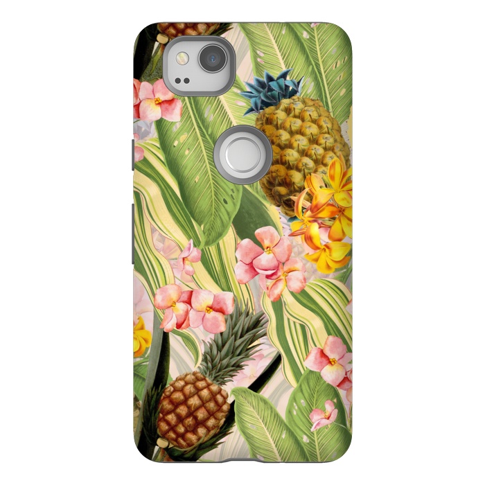 Pixel 2 StrongFit Gold and pink Banana and Pinapple Jungle Garden by  Utart