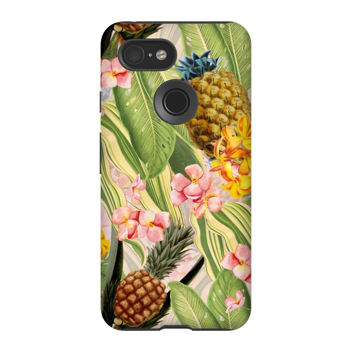 Pixel 3 StrongFit Gold and pink Banana and Pinapple Jungle Garden by  Utart