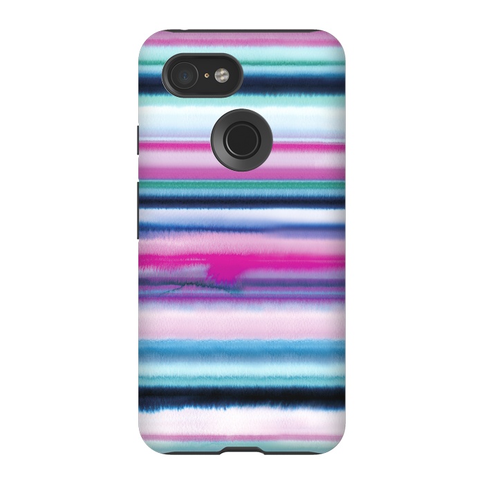 Pixel 3 StrongFit Ombre Stripes Watercolor Pink by Ninola Design