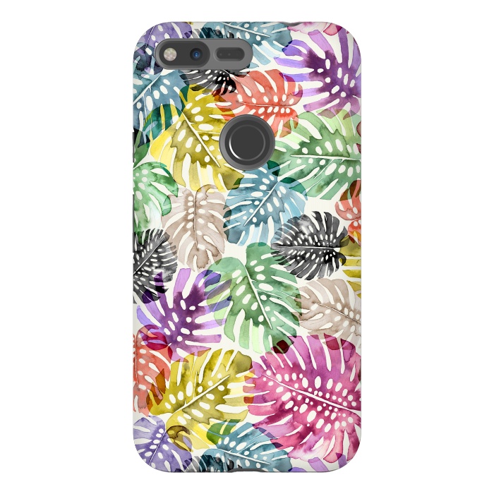 Pixel XL StrongFit Colorful Tropical Monstera Leaves by Ninola Design