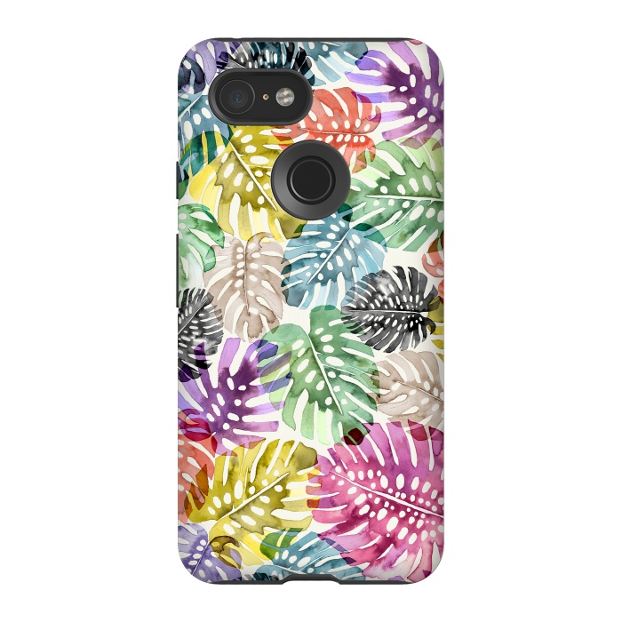 Pixel 3 StrongFit Colorful Tropical Monstera Leaves by Ninola Design