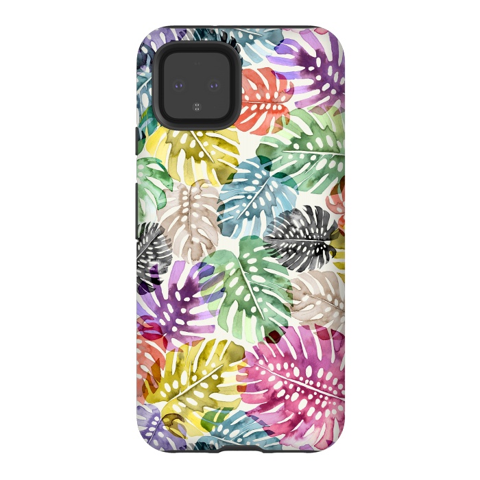 Pixel 4 StrongFit Colorful Tropical Monstera Leaves by Ninola Design