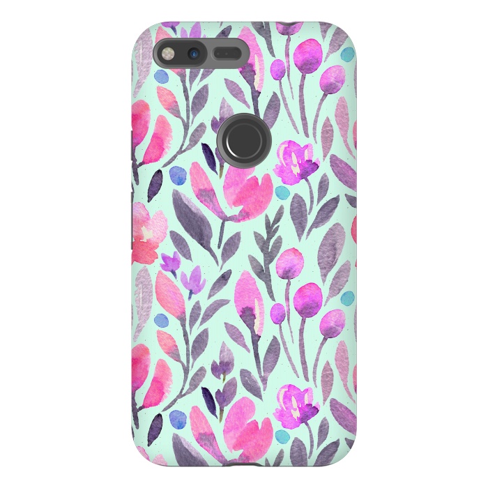 Pixel XL StrongFit Mint and Pink Flowers by Allgirls Studio