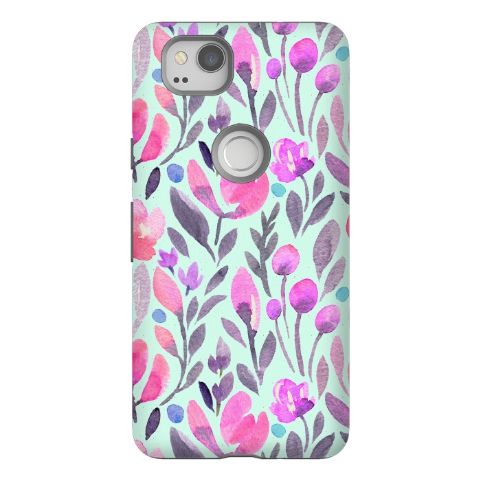Pixel 2 StrongFit Mint and Pink Flowers by Allgirls Studio