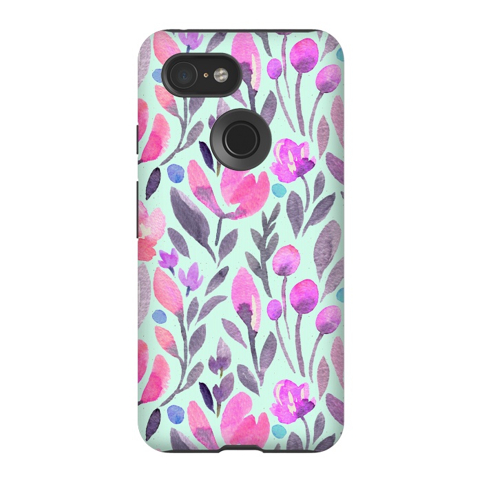 Pixel 3 StrongFit Mint and Pink Flowers by Allgirls Studio