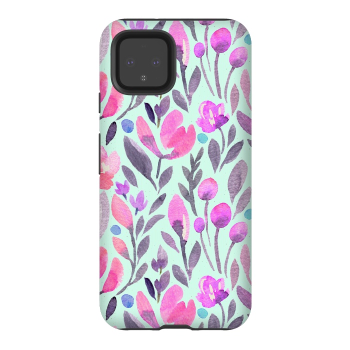 Pixel 4 StrongFit Mint and Pink Flowers by Allgirls Studio