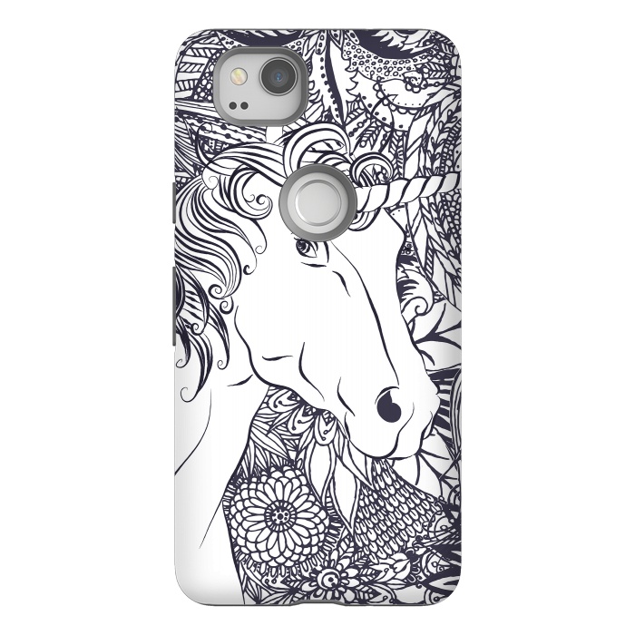 Pixel 2 StrongFit Whimsy unicorn and floral mandala design by InovArts
