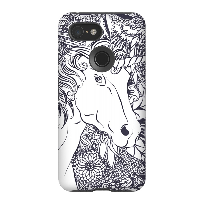 Pixel 3 StrongFit Whimsy unicorn and floral mandala design by InovArts