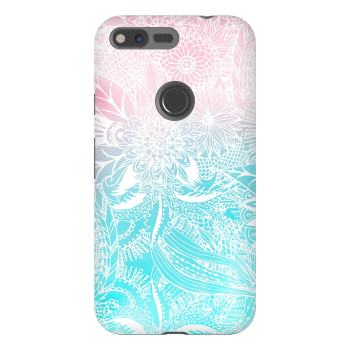 Pixel XL StrongFit whimsy white floral mandala watercolor design by InovArts
