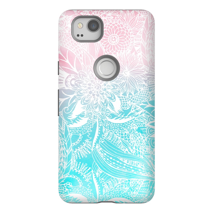 Pixel 2 StrongFit whimsy white floral mandala watercolor design by InovArts