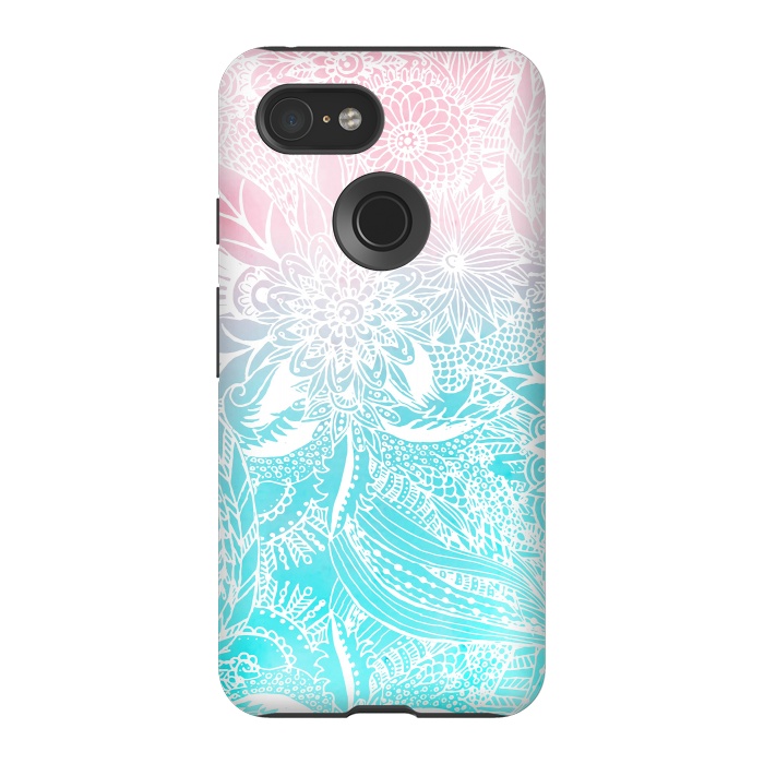 Pixel 3 StrongFit whimsy white floral mandala watercolor design by InovArts