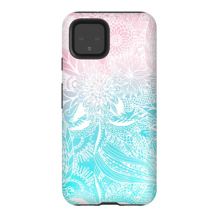 Pixel 4 StrongFit whimsy white floral mandala watercolor design by InovArts