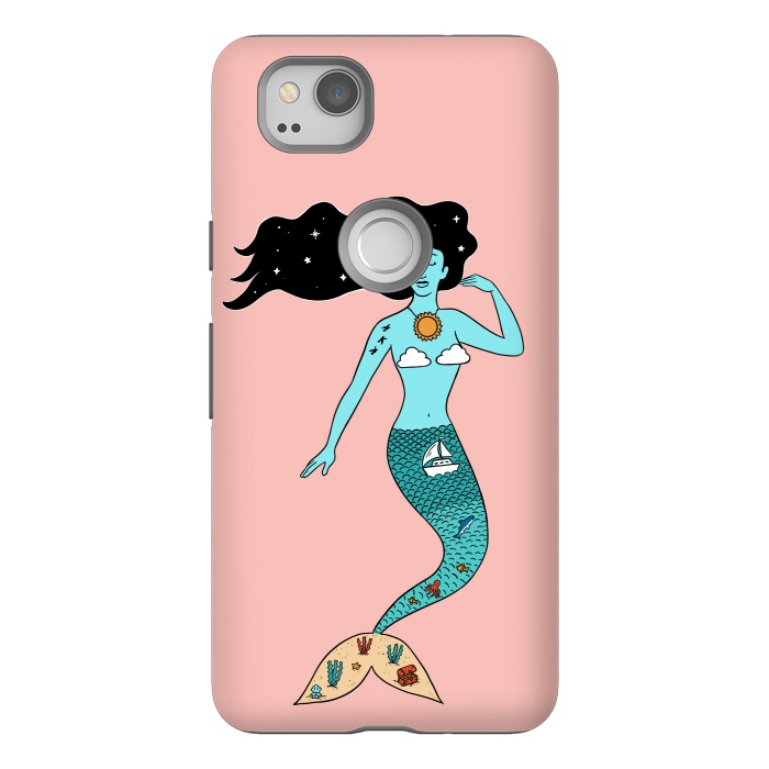 Pixel 2 StrongFit Mermaid Nature Pink by Coffee Man