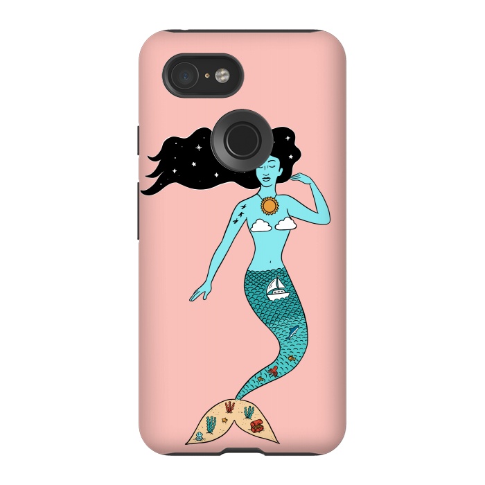 Pixel 3 StrongFit Mermaid Nature Pink by Coffee Man
