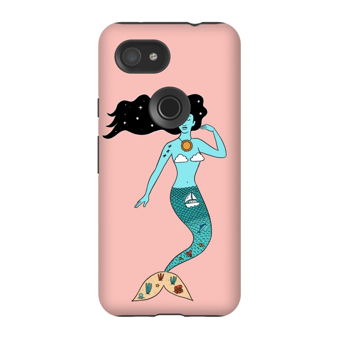Pixel 3A StrongFit Mermaid Nature Pink by Coffee Man