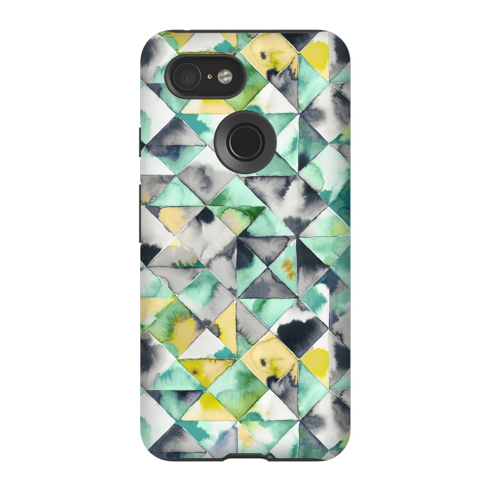 Pixel 3 StrongFit Watercolor Triangles Geometry Lime by Ninola Design