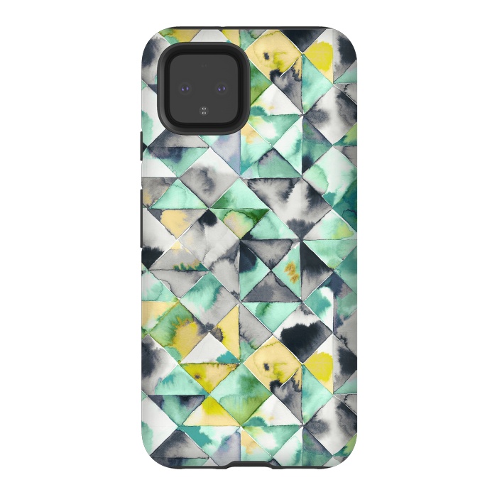 Pixel 4 StrongFit Watercolor Triangles Geometry Lime by Ninola Design