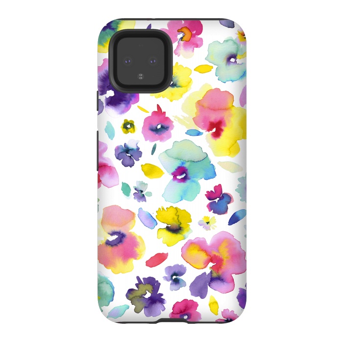 Pixel 4 StrongFit Watercolor Tropical Flowers by Ninola Design