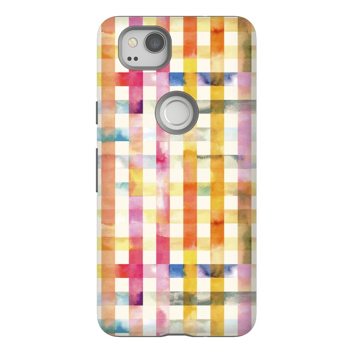 Pixel 2 StrongFit Vichy Gingham Watercolor Yellow by Ninola Design