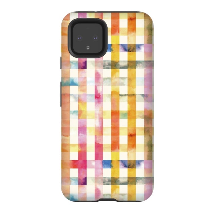 Pixel 4 StrongFit Vichy Gingham Watercolor Yellow by Ninola Design