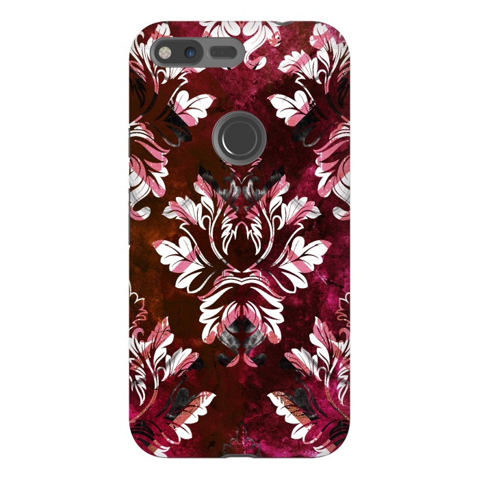 Pixel XL StrongFit Rich burgundy marble and silver damask by Oana 