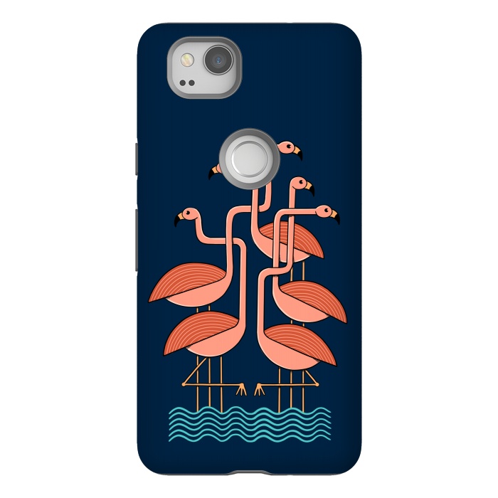 Pixel 2 StrongFit Flamingos blue by Coffee Man