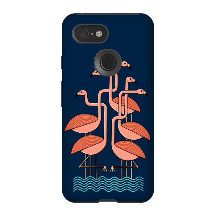 Pixel 3 StrongFit Flamingos blue by Coffee Man