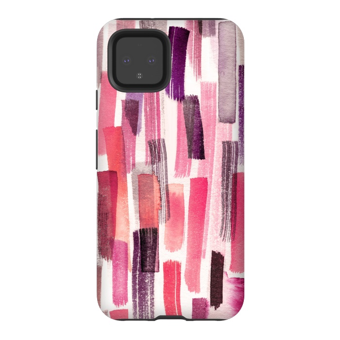Pixel 4 StrongFit Colorful Brushstrokes Living Coral by Ninola Design