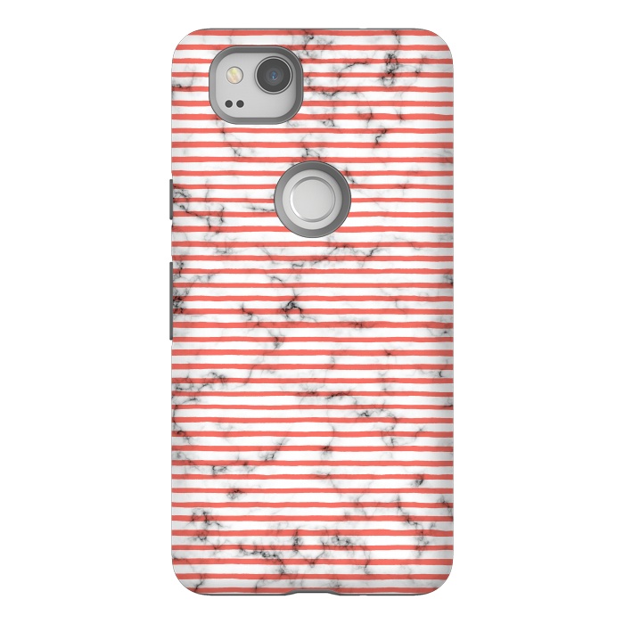 Pixel 2 StrongFit Marble Marker Coral Stripes by Ninola Design
