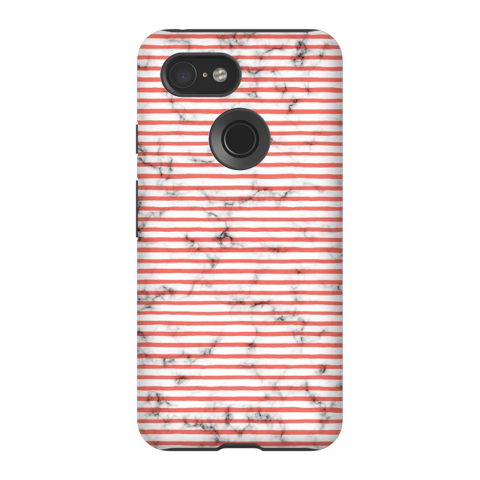 Pixel 3 StrongFit Marble Marker Coral Stripes by Ninola Design
