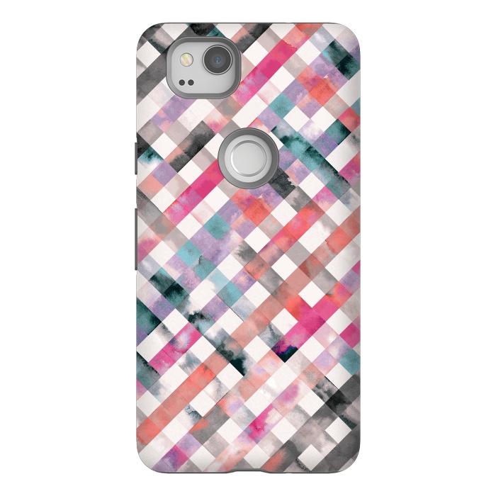 Pixel 2 StrongFit Watercolor Vichy Gingham Pink by Ninola Design