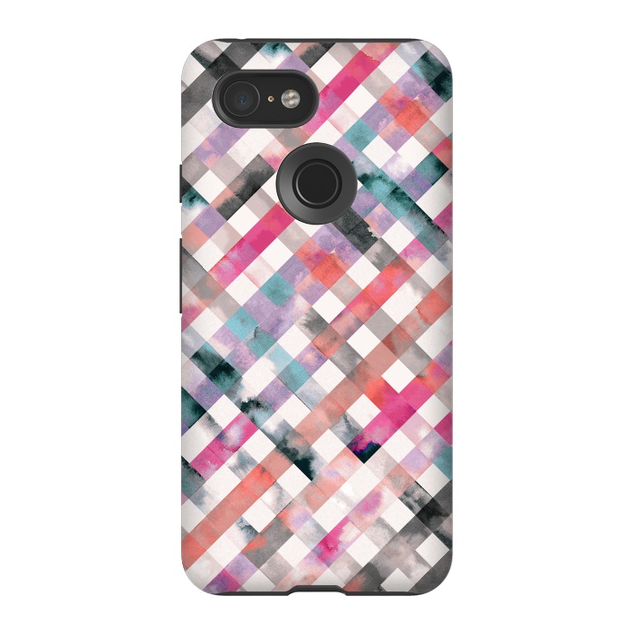 Pixel 3 StrongFit Watercolor Vichy Gingham Pink by Ninola Design